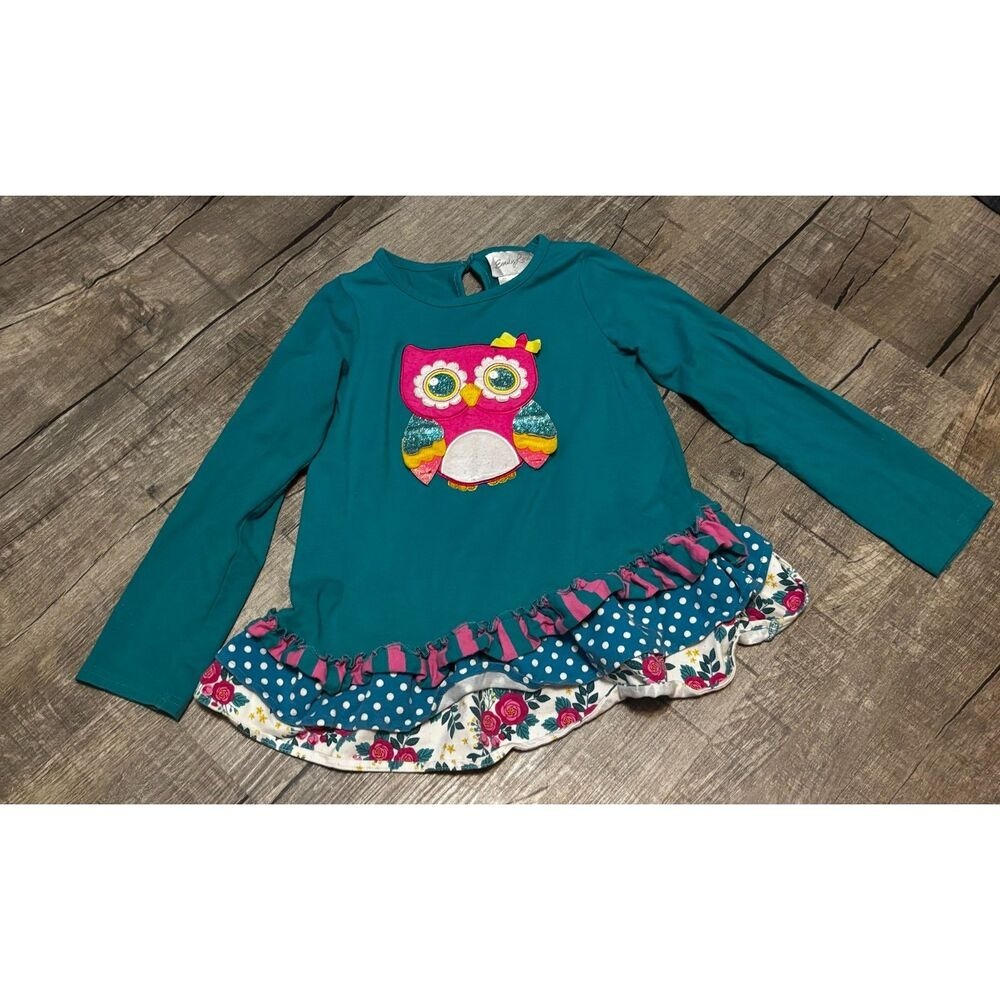 Emily Rose Girls Tunic Top Size 6‎ Owl Applique Ruffle Hem Long Sleeve